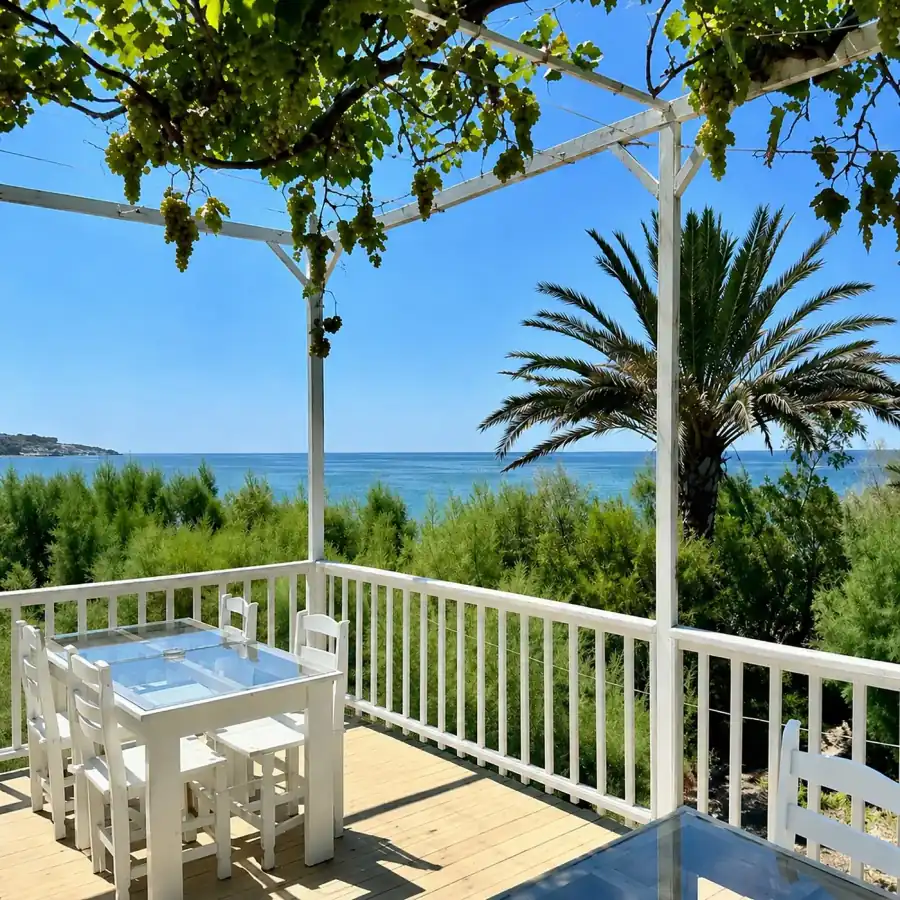 Restaurant terrace pergola with sea view