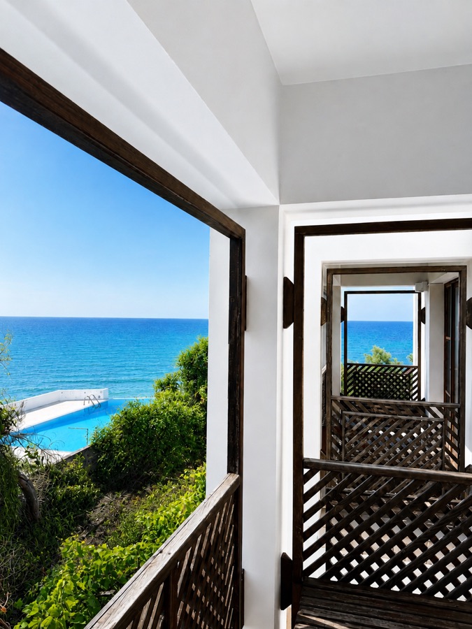 Partial Sea View Hotel Room balcony corridor and sea view