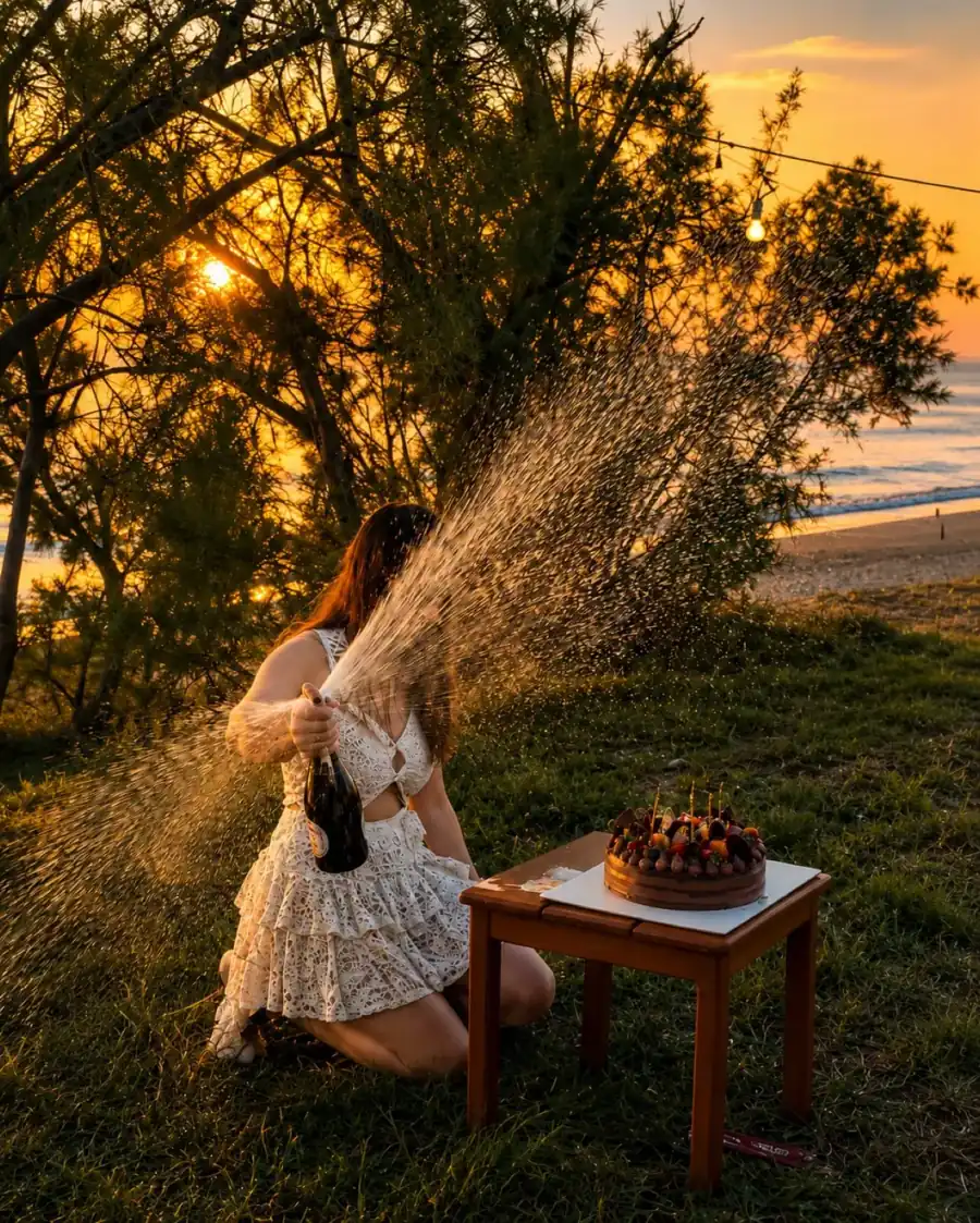 Celebration by the sea at sunset
